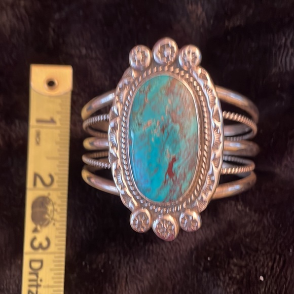 Sterling and Turquoise Native American Cuff Bracelet - Picture 6 of 11